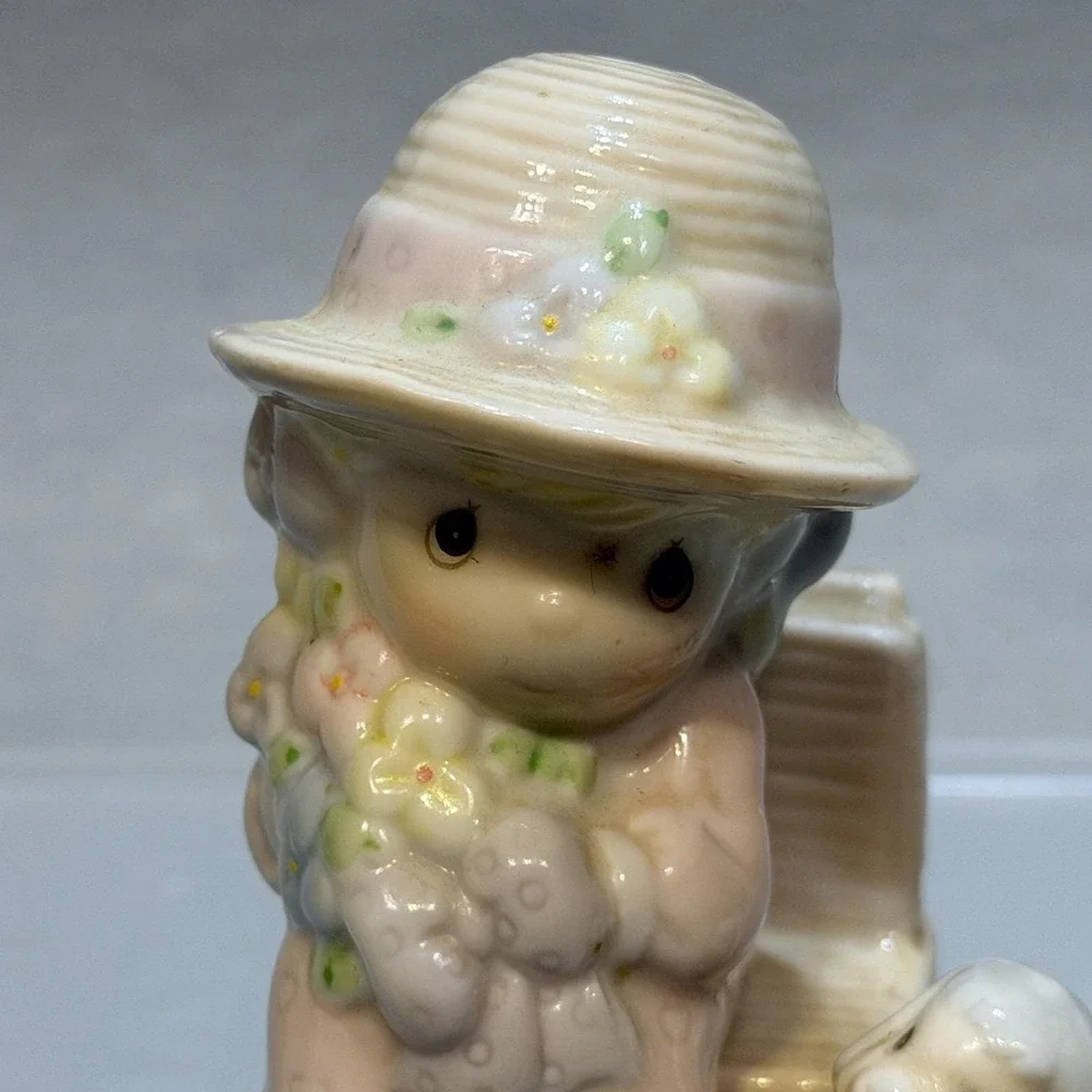1997 Precious Moments Seasoned With A Smile Salt Pepper Shakers Girl Bench Puppy